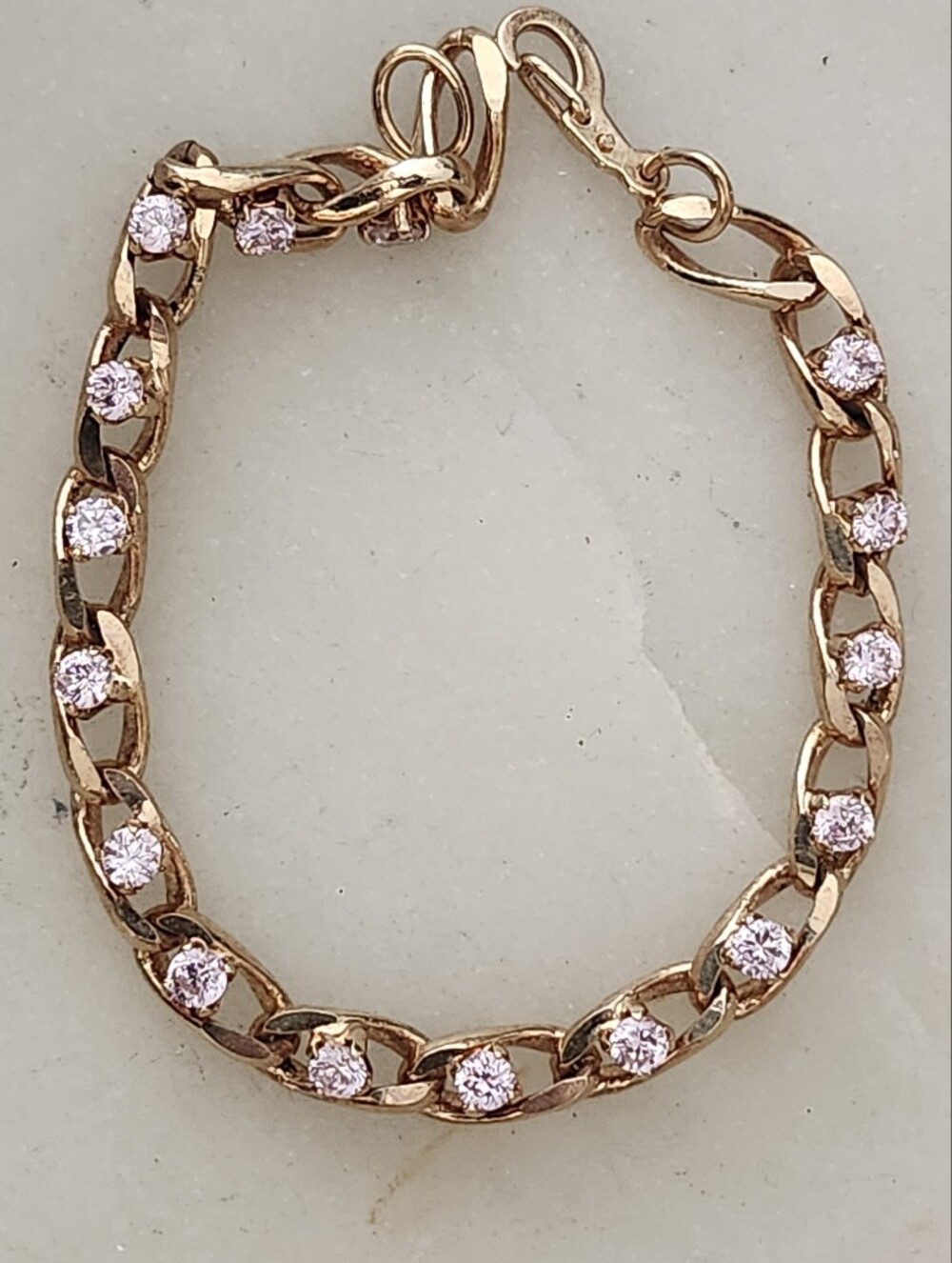 Rose Gold Tone Chain Bracelet with Pink Cubic Zirconia Accents